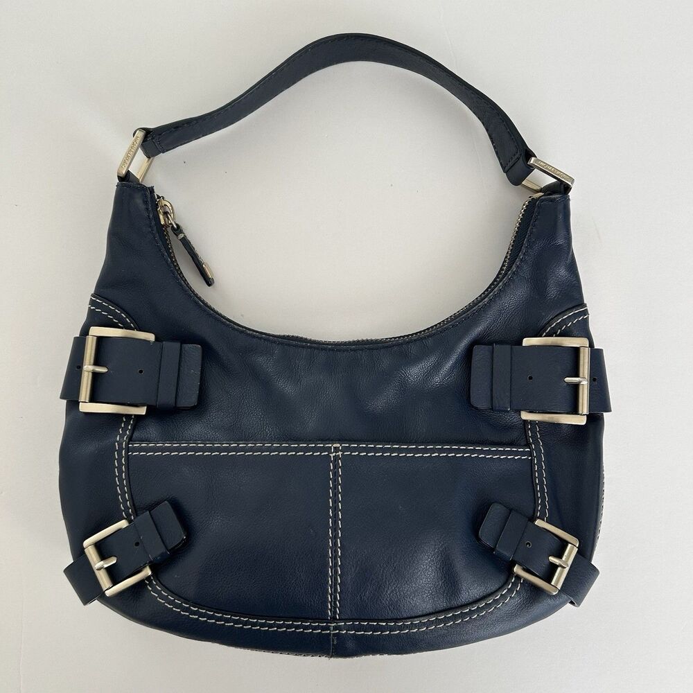 Michael Kors Y2K Purse Blue Leather Shoulder Bag Buckles Hobo Crescent